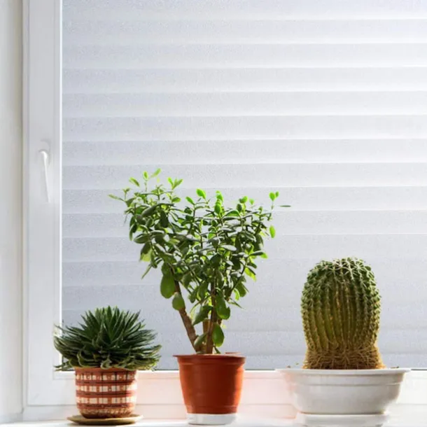 Blind Privacy Window Film Non Adhesive White Strips Window Sticker Faux Shutter Blinds Looking Static Cling Glass Covering for Home Office Security Protection UV Blocking