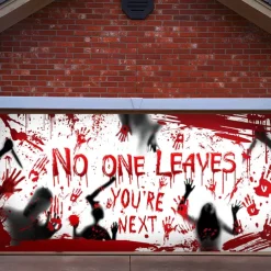 Bloody Halloween Banner- Long Halloween Outdoor Decoration Banner Bloody Hand Background Party Decoration Supplies for Wall Office Fence Yard Garage Backdrop Halloween Decorations