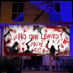 Bloody Halloween Banner- Long Halloween Outdoor Decoration Banner Bloody Hand Background Party Decoration Supplies for Wall Office Fence Yard Garage Backdrop Halloween Decorations