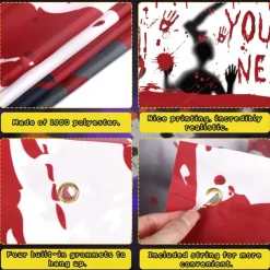 Bloody Halloween Banner- Long Halloween Outdoor Decoration Banner Bloody Hand Background Party Decoration Supplies for Wall Office Fence Yard Garage Backdrop Halloween Decorations