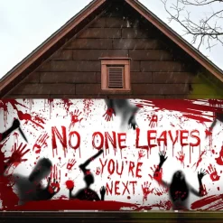 Bloody Halloween Banner- Long Halloween Outdoor Decoration Banner Bloody Hand Background Party Decoration Supplies for Wall Office Fence Yard Garage Backdrop Halloween Decorations
