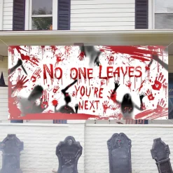 Bloody Halloween Banner- Long Halloween Outdoor Decoration Banner Bloody Hand Background Party Decoration Supplies for Wall Office Fence Yard Garage Backdrop Halloween Decorations
