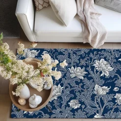 Blue Flower Area Rug Kitchen Mat Non-Slip Oil Proof Floor Mat Livingroom Rug Indoor Outdoor Mat Bedroom Decor Bathroom Mat Entrance Rug Door Mat Bird Tree of Life