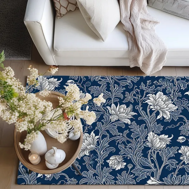 Blue Flower Area Rug Kitchen Mat Non-Slip Oil Proof Floor Mat Livingroom Rug Indoor Outdoor Mat Bedroom Decor Bathroom Mat Entrance Rug Door Mat Bird Tree of Life