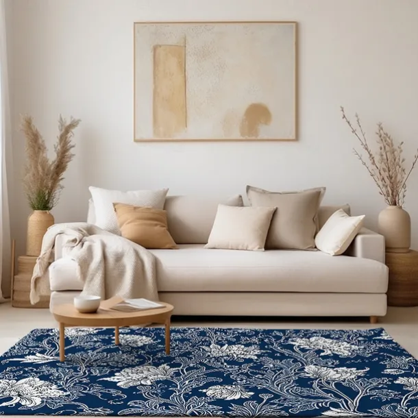 Blue Flower Area Rug Kitchen Mat Non-Slip Oil Proof Floor Mat Livingroom Rug Indoor Outdoor Mat Bedroom Decor Bathroom Mat Entrance Rug Door Mat Bird Tree of Life