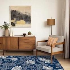 Blue Flower Area Rug Kitchen Mat Non-Slip Oil Proof Floor Mat Livingroom Rug Indoor Outdoor Mat Bedroom Decor Bathroom Mat Entrance Rug Door Mat Bird Tree of Life