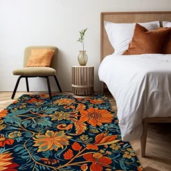 Blue Flower Area Rug Kitchen Mat Non-Slip Oil Proof Floor Mat Livingroom Rug Indoor Outdoor Mat Bedroom Decor Bathroom Mat Entrance Rug Door Mat Bird Tree of Life