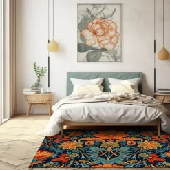 Blue Flower Area Rug Kitchen Mat Non-Slip Oil Proof Floor Mat Livingroom Rug Indoor Outdoor Mat Bedroom Decor Bathroom Mat Entrance Rug Door Mat Bird Tree of Life