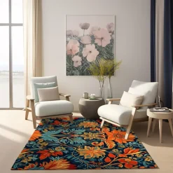 Blue Flower Area Rug Kitchen Mat Non-Slip Oil Proof Floor Mat Livingroom Rug Indoor Outdoor Mat Bedroom Decor Bathroom Mat Entrance Rug Door Mat Bird Tree of Life