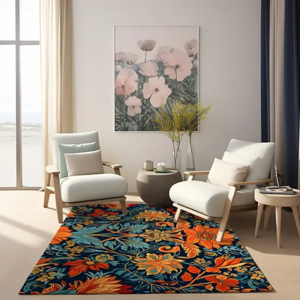 Blue Flower Area Rug Kitchen Mat Non-Slip Oil Proof Floor Mat Livingroom Rug Indoor Outdoor Mat Bedroom Decor Bathroom Mat Entrance Rug Door Mat Bird Tree of Life