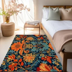 Blue Flower Area Rug Kitchen Mat Non-Slip Oil Proof Floor Mat Livingroom Rug Indoor Outdoor Mat Bedroom Decor Bathroom Mat Entrance Rug Door Mat Bird Tree of Life