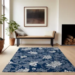Blue Flower Area Rug Kitchen Mat Non-Slip Oil Proof Floor Mat Livingroom Rug Indoor Outdoor Mat Bedroom Decor Bathroom Mat Entrance Rug Door Mat Bird Tree of Life