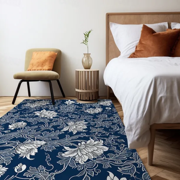 Blue Flower Area Rug Kitchen Mat Non-Slip Oil Proof Floor Mat Livingroom Rug Indoor Outdoor Mat Bedroom Decor Bathroom Mat Entrance Rug Door Mat Bird Tree of Life