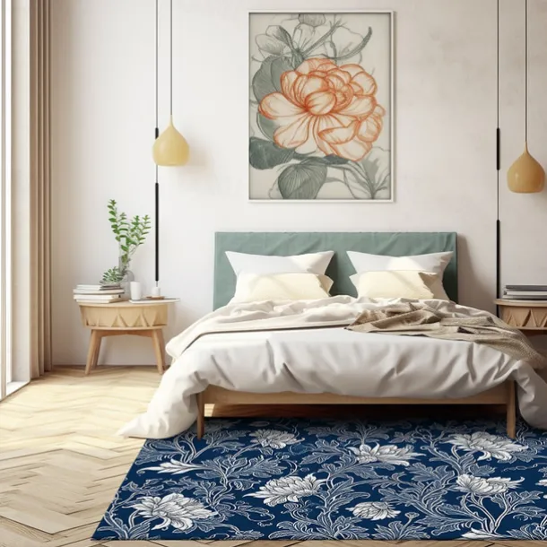 Blue Flower Area Rug Kitchen Mat Non-Slip Oil Proof Floor Mat Livingroom Rug Indoor Outdoor Mat Bedroom Decor Bathroom Mat Entrance Rug Door Mat Bird Tree of Life
