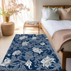 Blue Flower Area Rug Kitchen Mat Non-Slip Oil Proof Floor Mat Livingroom Rug Indoor Outdoor Mat Bedroom Decor Bathroom Mat Entrance Rug Door Mat Bird Tree of Life