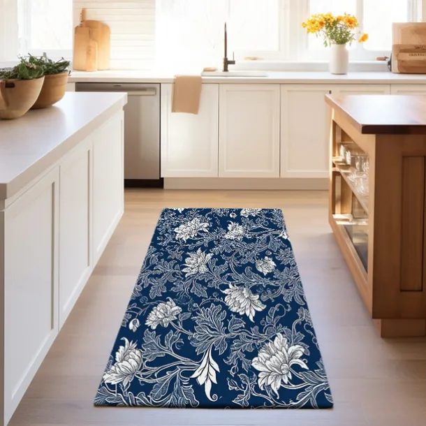 Blue Flower Area Rug Kitchen Mat Non-Slip Oil Proof Floor Mat Livingroom Rug Indoor Outdoor Mat Bedroom Decor Bathroom Mat Entrance Rug Door Mat Bird Tree of Life