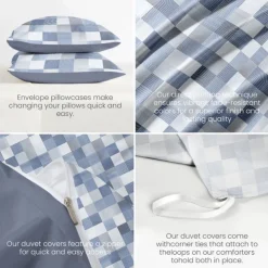 Blue Geometric Grid Splicing 100% Cotton Duvet Cover – Crafted from Premium Cotton, Features Stylish Grid Patterns for a Modern Look. Breathable, Soft, and Durable
