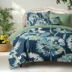 Blue Ink Illustration Flower 3-Piece Duvet Set for Hotel Bedroom Guest Room Hotel Bedding Comfy Set 1 Duvet Cover 2 Piillowcases