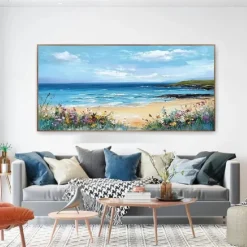 Blue Ocean Oil Painting Handmade Contemporary Indigo Painting Large Sky Sea painting Art Ocean Sea Painting Home Decor Painting 3D Sea Abstract Oil Painting White Waves Texture Painting