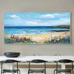 Blue Ocean Oil Painting Handmade Contemporary Indigo Painting Large Sky Sea painting Art Ocean Sea Painting Home Decor Painting 3D Sea Abstract Oil Painting White Waves Texture Painting