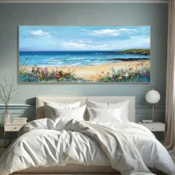 Blue Ocean Oil Painting Handmade Contemporary Indigo Painting Large Sky Sea painting Art Ocean Sea Painting Home Decor Painting 3D Sea Abstract Oil Painting White Waves Texture Painting