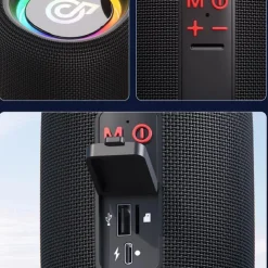 Bluetooth 5.3 IPX7 Waterproof Outdoor Speaker with Ultra-Loud Bass Stereo Sound, RGB Lights, TWS Dual Speakers Pairing, Supports USB Drive/TF-Card