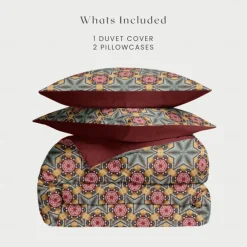 Bohemian Duvet Cover Set 100% Cotton Soft and Breathable Bedding Featuring Prints Lightweight and Durable Quilt Cover Comfortable for All Seasons Easy to Care