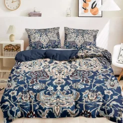 Bohemian Duvet Cover Set 100% Cotton Soft and Breathable Bedding Featuring Paisely Flowers Lightweight and Durable Quilt Cover Comfortable for All Seasons Easy to Care