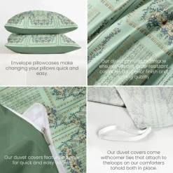 Bohemian Duvet Cover Set 100% Cotton Soft and Breathable Bedding Featuring Paisely Flowers Lightweight and Durable Quilt Cover Comfortable for All Seasons Easy to Care