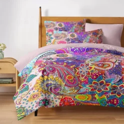 Bohemian Duvet Cover Set 100% Cotton Soft and Breathable Bedding Featuring Colorful Flowers Lightweight and Durable Quilt Cover Comfortable for All Seasons Easy to Care