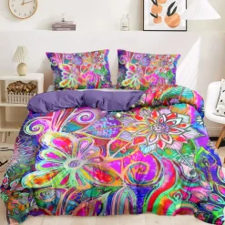 Bohemian Duvet Cover Set 100% Cotton Soft and Breathable Bedding Featuring Colorful Flowers Lightweight and Durable Quilt Cover Comfortable for All Seasons Easy to Care