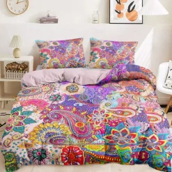 Bohemian Duvet Cover Set 100% Cotton Soft and Breathable Bedding Featuring Colorful Flowers Lightweight and Durable Quilt Cover Comfortable for All Seasons Easy to Care