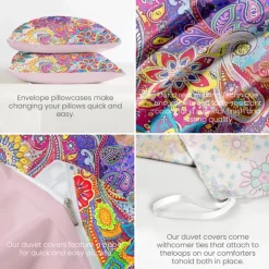 Bohemian Duvet Cover Set 100% Cotton Soft and Breathable Bedding Featuring Colorful Flowers Lightweight and Durable Quilt Cover Comfortable for All Seasons Easy to Care