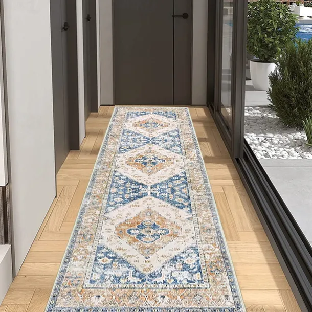 Bohemian Rug Runner Carpet Entrance Mat for Household Use Short Plush Tpr Anti Slip Water Washed Bottom Long Strip Carpet Mat