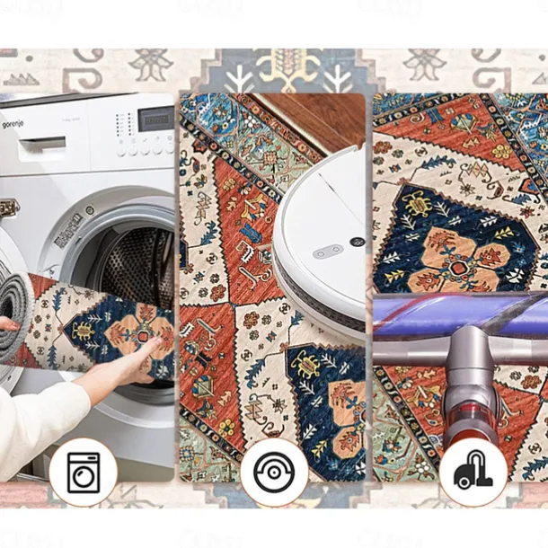 Bohemian Rug Runner Carpet Entrance Mat for Household Use Short Plush Tpr Anti Slip Water Washed Bottom Long Strip Carpet Mat