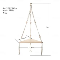 Bohemian Wall Hanging Decorative Shelf - Wooden Beads, Cotton Rope & Plants Candle Storage Rack for Home Decor