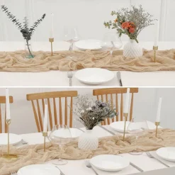 Boho Cheesecloth Table Runner Long Gauze Romantic Table Runner for Weddings, Bridal Showers, Baby Showers, Thanksgiving, Birthdays, Dining Room, Dresser, Fathers Day, Teachers Day, Home Decor