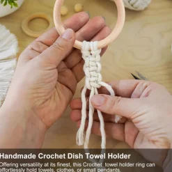 Boho Crochet Towel Ring, Mother's Day Gift Macrame Kitchen Towel Holder, Macrame Towel Holder Ring, Crochet Hanging Towels Loop Ring Knit Towel Hanger, Handmade Macrame Dish Towel Holder Decoration
