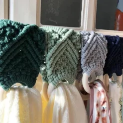 Boho Crochet Towel Ring, Mother's Day Gift Macrame Kitchen Towel Holder, Macrame Towel Holder Ring, Crochet Hanging Towels Loop Ring Knit Towel Hanger, Handmade Macrame Dish Towel Holder Decoration