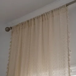 Boho Curtain 1 Panel White Farmhouse Curtain Drapes For Living Room Bedroom, Curtain for Kitchen Balcony Door Window Treatments With Tassels