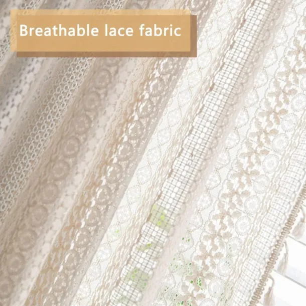 Boho Curtain 1 Panel White Farmhouse Curtain Drapes For Living Room Bedroom, Curtain for Kitchen Balcony Door Window Treatments With Tassels