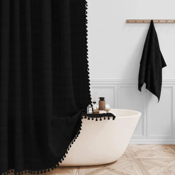 Boho Farmhouse Shower Curtain Set 180cm*180cm(70"*70"), Modern Cotton Linen Fabric Cloth Shower Curtains for Neutral Country Bathroom Decor, Tan Brown Bohemian Rustic