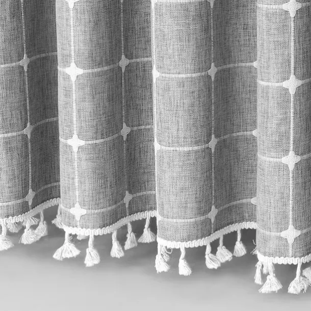 Boho Farmhouse Shower Curtain Set 180cm*180cm(70"*70"), Modern Cotton Linen Fabric Cloth Shower Curtains for Neutral Country Bathroom Decor, Tan Brown Bohemian Rustic