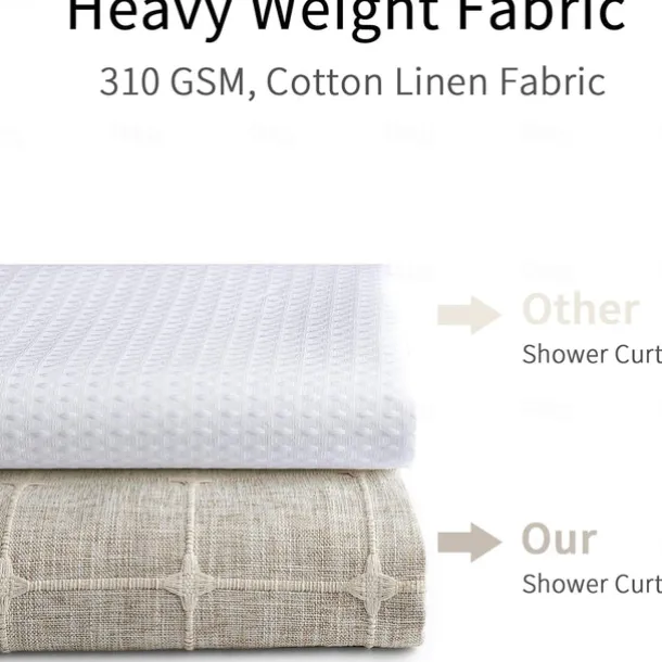 Boho Farmhouse Shower Curtain Set 180cm*180cm(70"*70"), Modern Cotton Linen Fabric Cloth Shower Curtains for Neutral Country Bathroom Decor, Tan Brown Bohemian Rustic