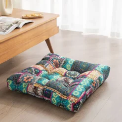 Boho Floor Pillow,Square Floor Seat Cushions Tatami Large Meditation Cushion for Adults, Square Pillows Seating for Yoga Living Room Home Decor, Memory Foam Added
