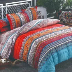Boho Flower Duvet Cover Full Size Bohemian Lines Bedding Set Aztec Line Bed Sets Geomtric Quilt Cover Soft Lightweight Comforter Cover with 2 Pillowcases for Summer Spring
