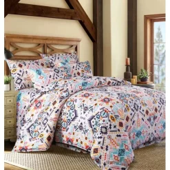 Boho Flower Duvet Cover Full Size Bohemian Lines Bedding Set Aztec Line Bed Sets Geomtric Quilt Cover Soft Lightweight Comforter Cover with 2 Pillowcases for Summer Spring