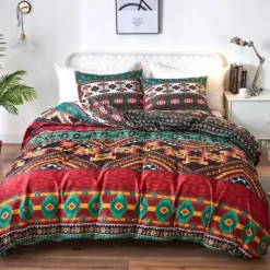 Boho Flower Duvet Cover Full Size Bohemian Lines Bedding Set Aztec Line Bed Sets Geomtric Quilt Cover Soft Lightweight Comforter Cover with 2 Pillowcases for Summer Spring
