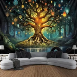 Boho Hanging Tapestry Wall Art Tree of Life Large Tapestry Mural Decor Photograph Backdrop Blanket Curtain Home Bedroom Living Room Decoration