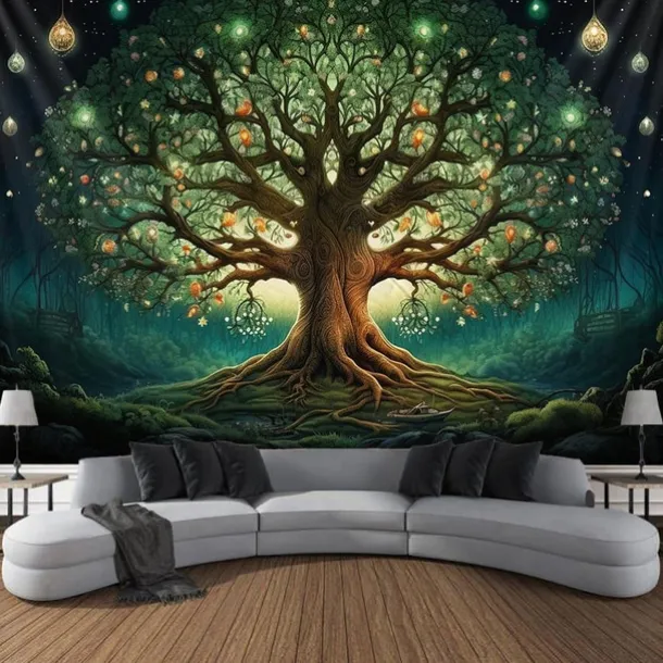 Boho Hanging Tapestry Wall Art Tree of Life Large Tapestry Mural Decor Photograph Backdrop Blanket Curtain Home Bedroom Living Room Decoration